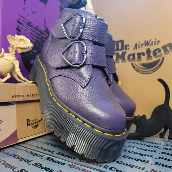 Dr Mertens Devon Heart Quad Platform Leather Boots - Picture 6 of 15